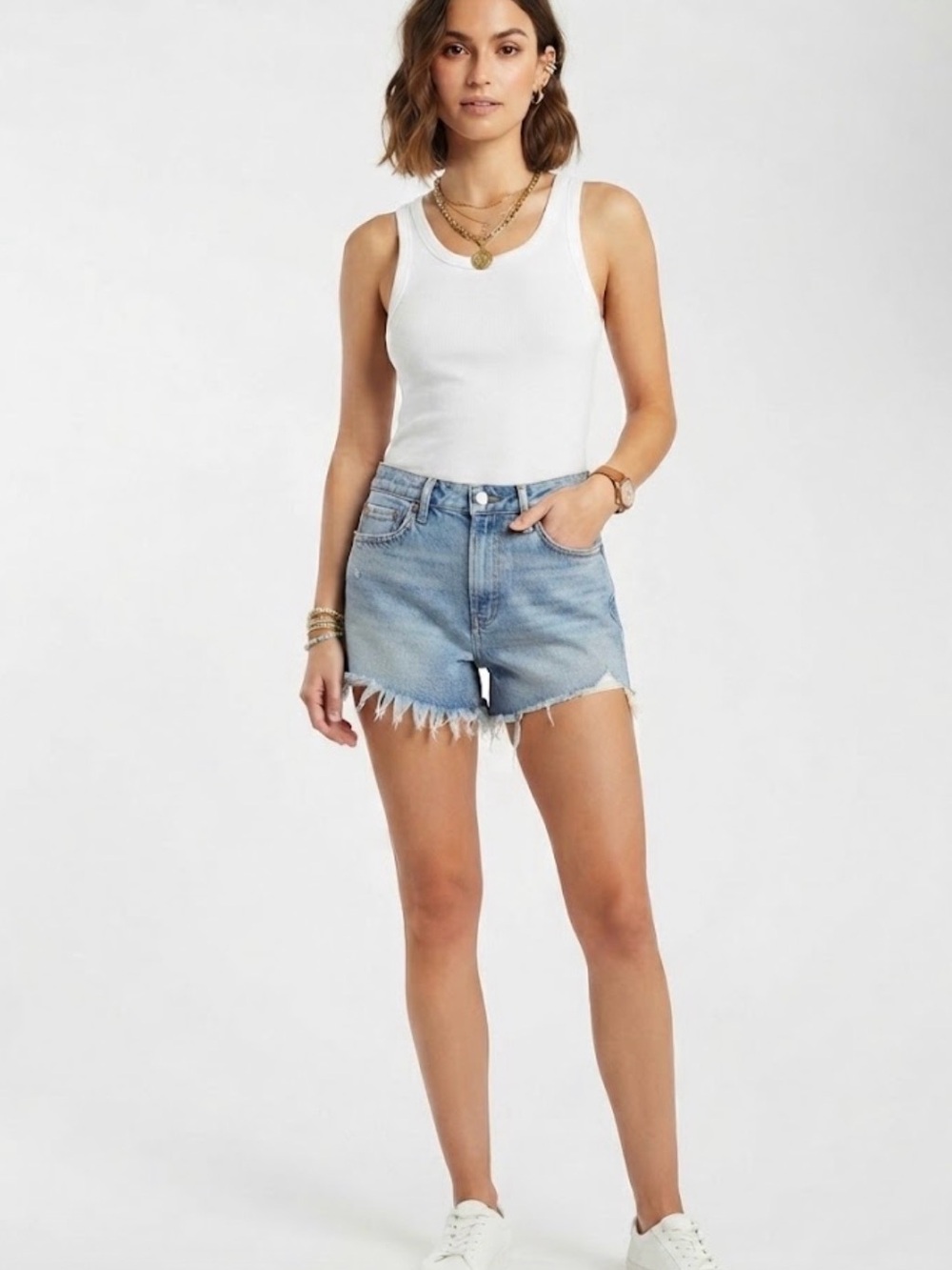 Vintage High-Waisted Distressed Light Blue Denim Cutoff Shorts